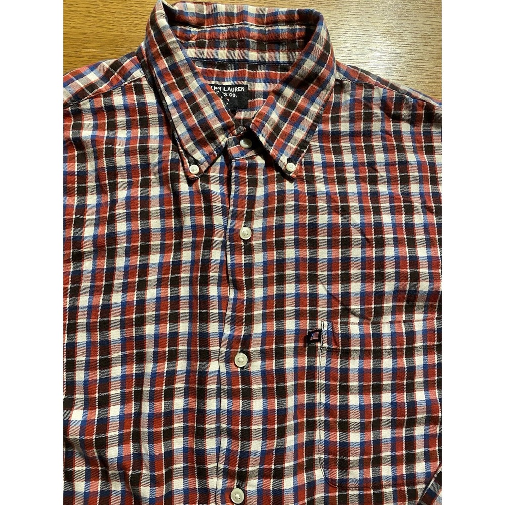 Ralph Lauren Men's Large Polo Jeans Company Vintage Shirt Red Plaid Oxford